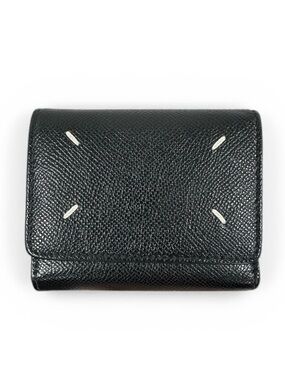 Maison Margiela Black Crossgrain Leather Trifold Wallet